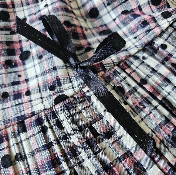 🎈2/40pink/white/black plaid lace trim pleated lightweight handmade skirt linedM - Picture 6 of 6